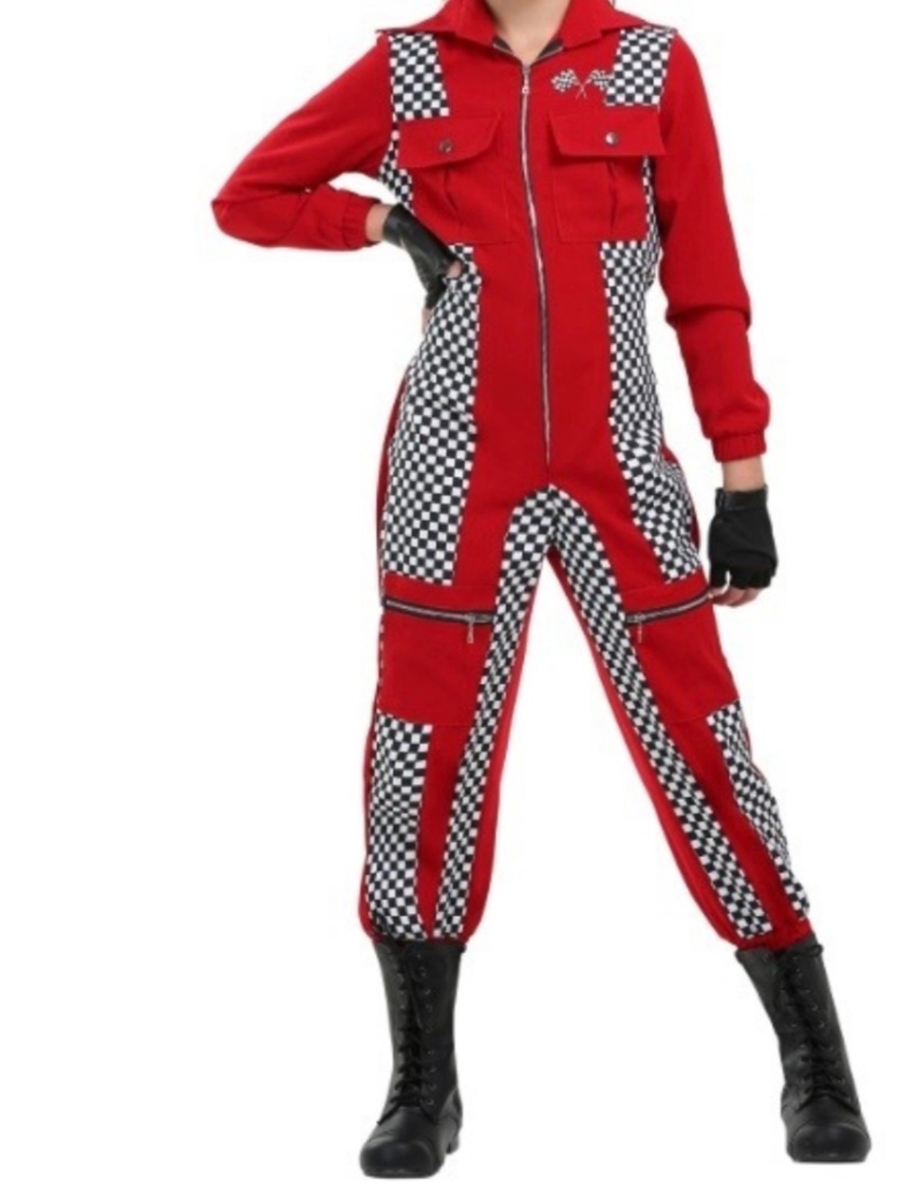 Racer Jumpsuit Costume Red  for Girls Full Zip